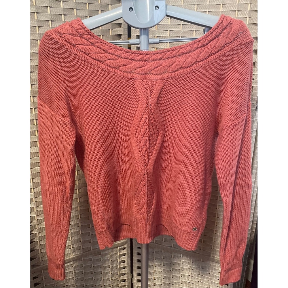 Roxy Womens Coral Terracotta Cable Knit Boatneck Pullover Sweater XS